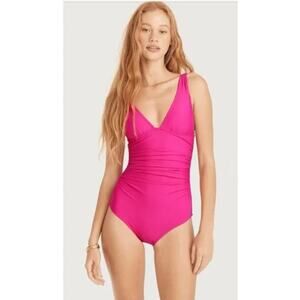 J Crew‎ Swimsuit Womens Size 6 Ruched V neck One piece  Radiant Fuchsia Pink